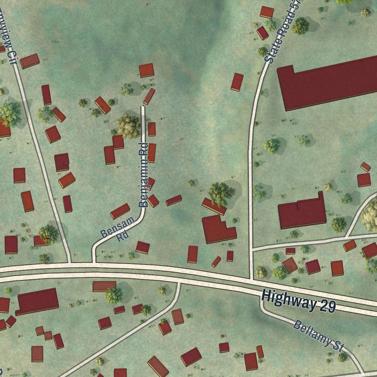 Second close-up of the map of Converse, South Carolina print showing more streets and buildings