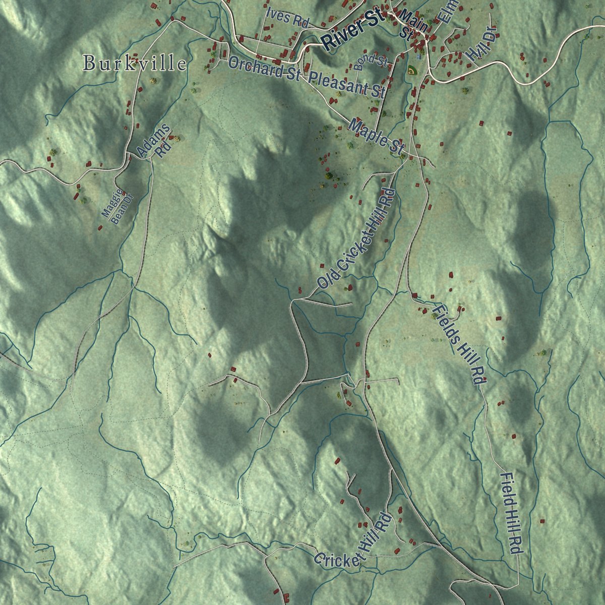 Second close-up of the map of Conway, Massachusetts print showing more streets and buildings