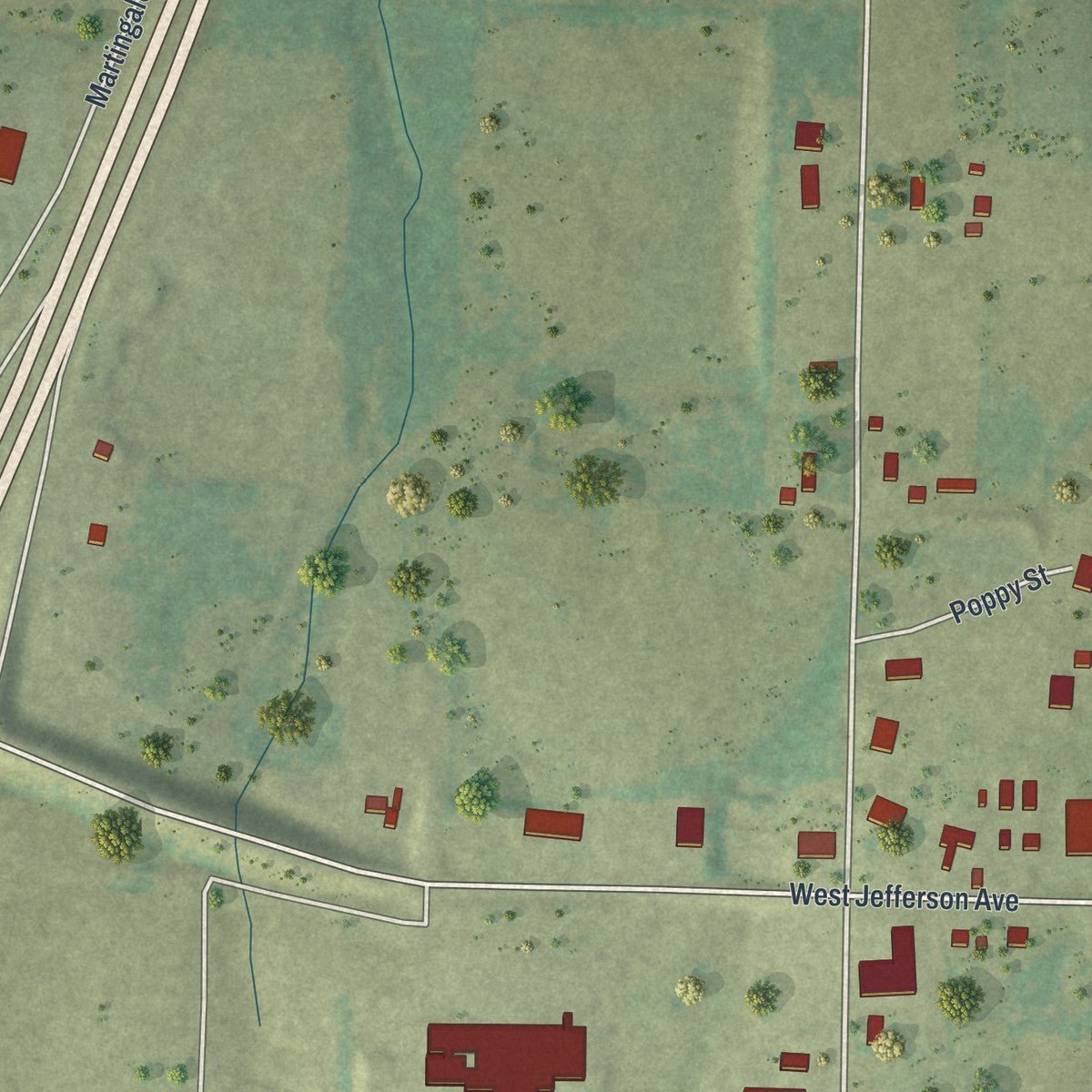 Second close-up of the map of Conway, Missouri print showing more streets and buildings