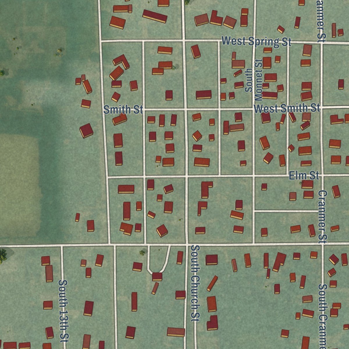 Second close-up of the map of Conway Springs, Kansas print showing more streets and buildings