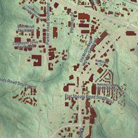 Second close-up of the map of Conyers, Georgia print showing more streets and buildings