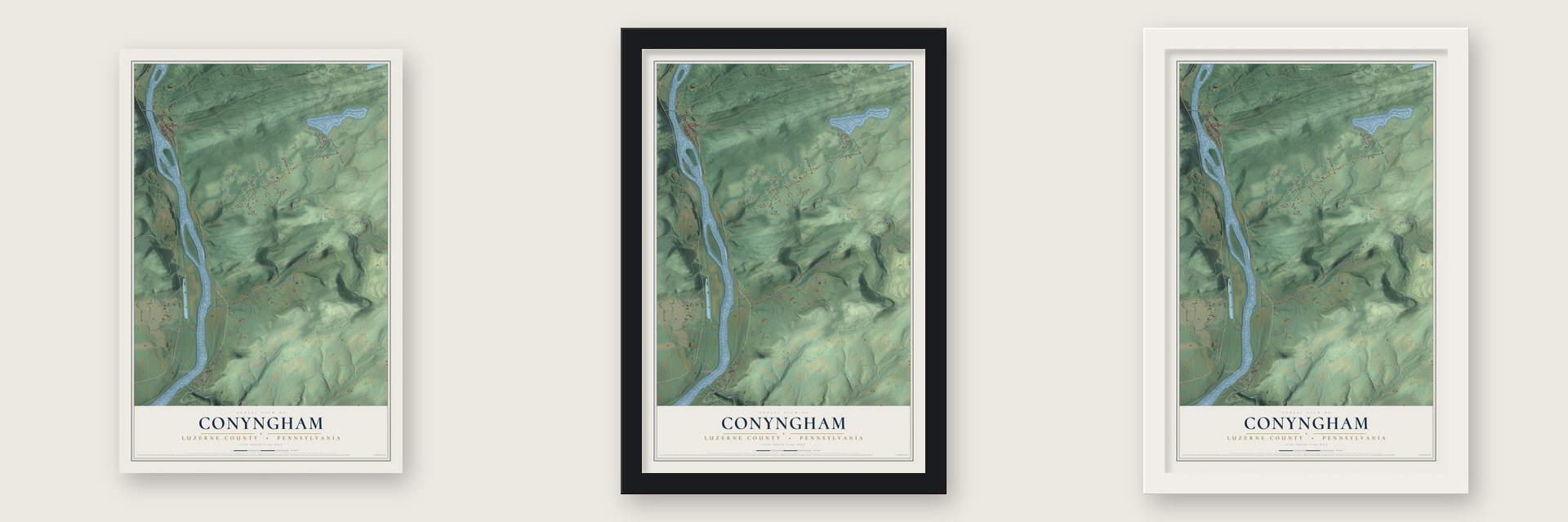 Conyngham, Luzerne County, Pennsylvania map unframed, in a black wood frame and in a white wood frame