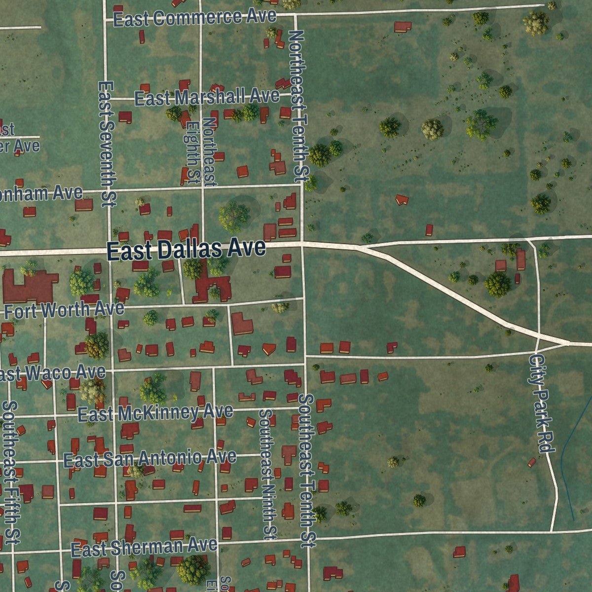 Second close-up of the map of Cooper, Texas print showing more streets and buildings