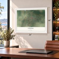 Cooper, Texas map, 18 x 24 inch print in a white frame in a home office