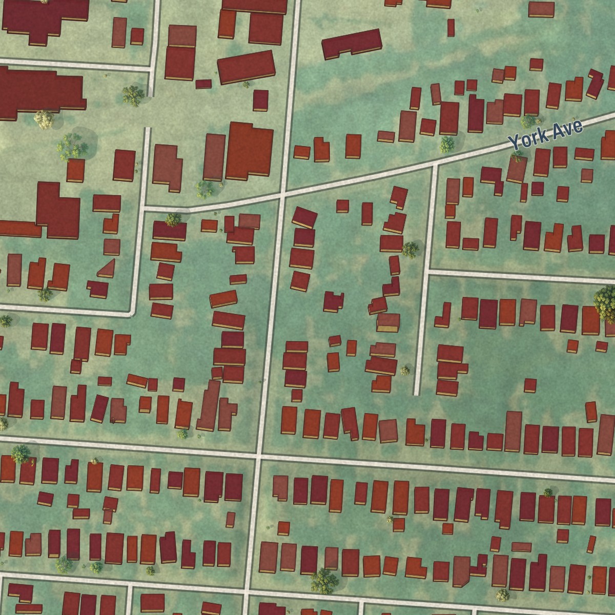 Second close-up of the map of Cooper-Young, Tennessee print showing more streets and buildings