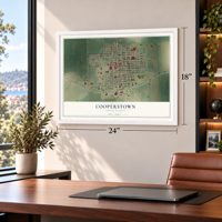 Cooperstown, North Dakota map, 18 x 24 inch print in a white frame in a home office