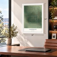 Cooperton, Oklahoma map, 18 x 24 inch print in a white frame in a home office