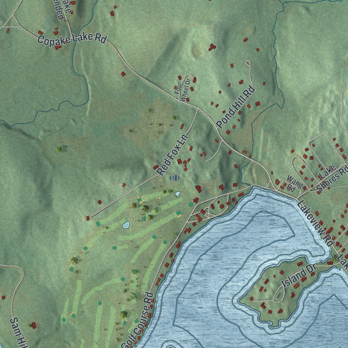 Second close-up of the map of Copake Lake, New York print showing more streets and buildings