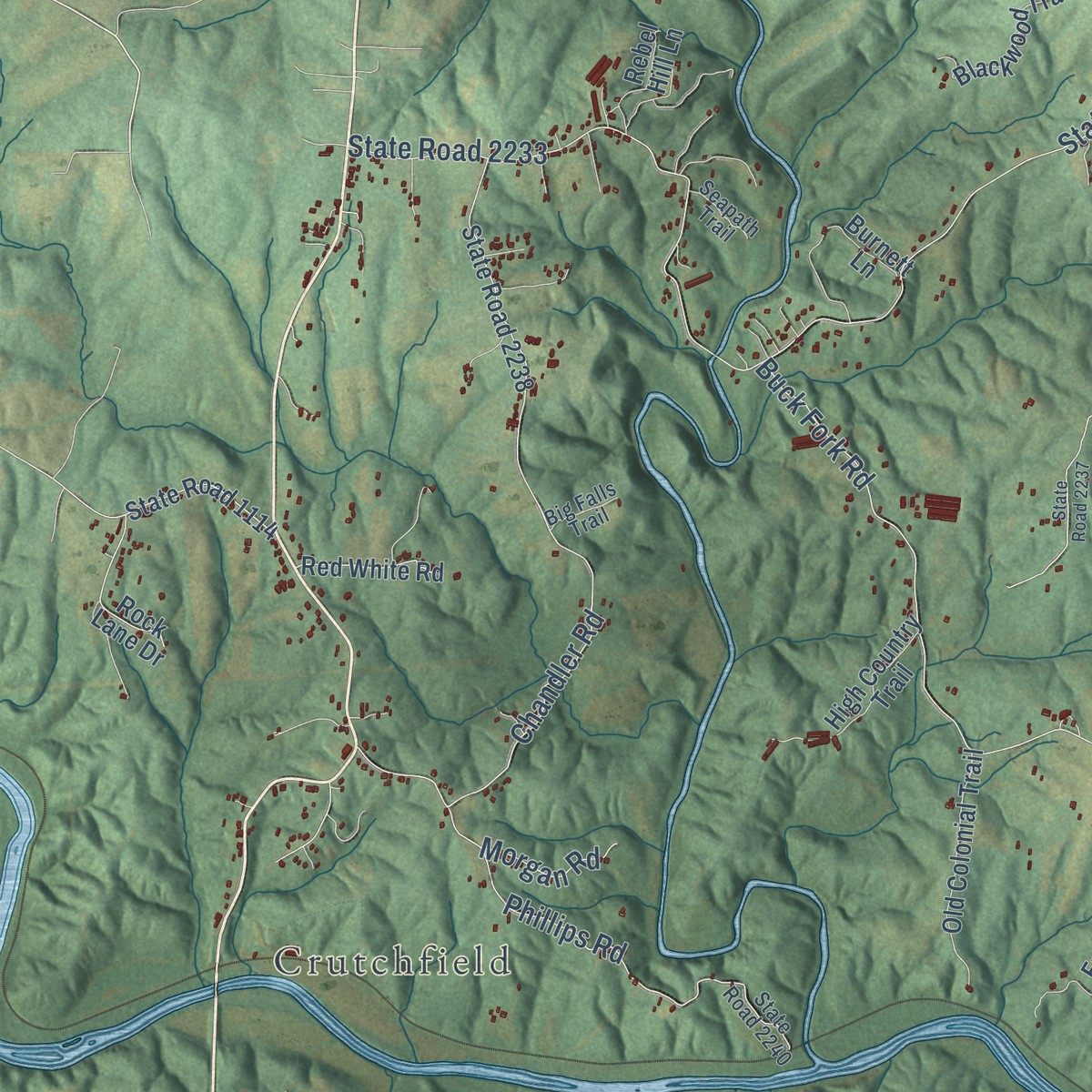 Second close-up of the map of Copeland, North Carolina print showing more streets and buildings