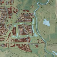 Second close-up of the map of Coppell, Texas print showing more streets and buildings