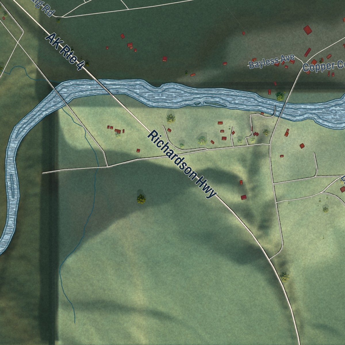 Second close-up of the map of Copper Center, Alaska print showing more streets and buildings