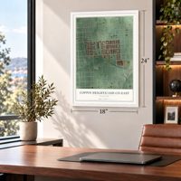 Coppin Heights-Ash-Co-East, Maryland map, 18 x 24 inch print in a white frame in a home office