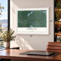 Corbin City, New Jersey map, 18 x 24 inch print in a white frame in a home office