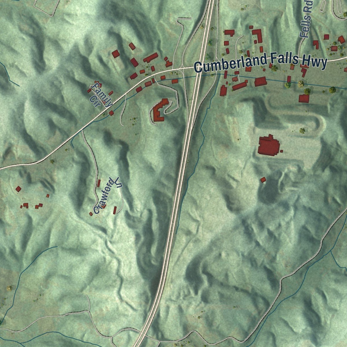 Second close-up of the map of Corbin, Kentucky print showing more streets and buildings