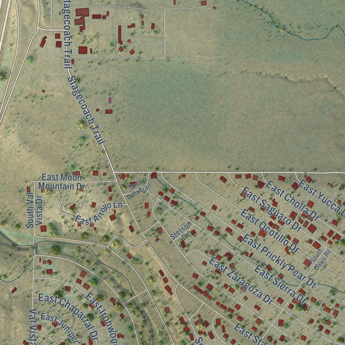Second close-up of the map of Cordes Lakes, Arizona print showing more streets and buildings