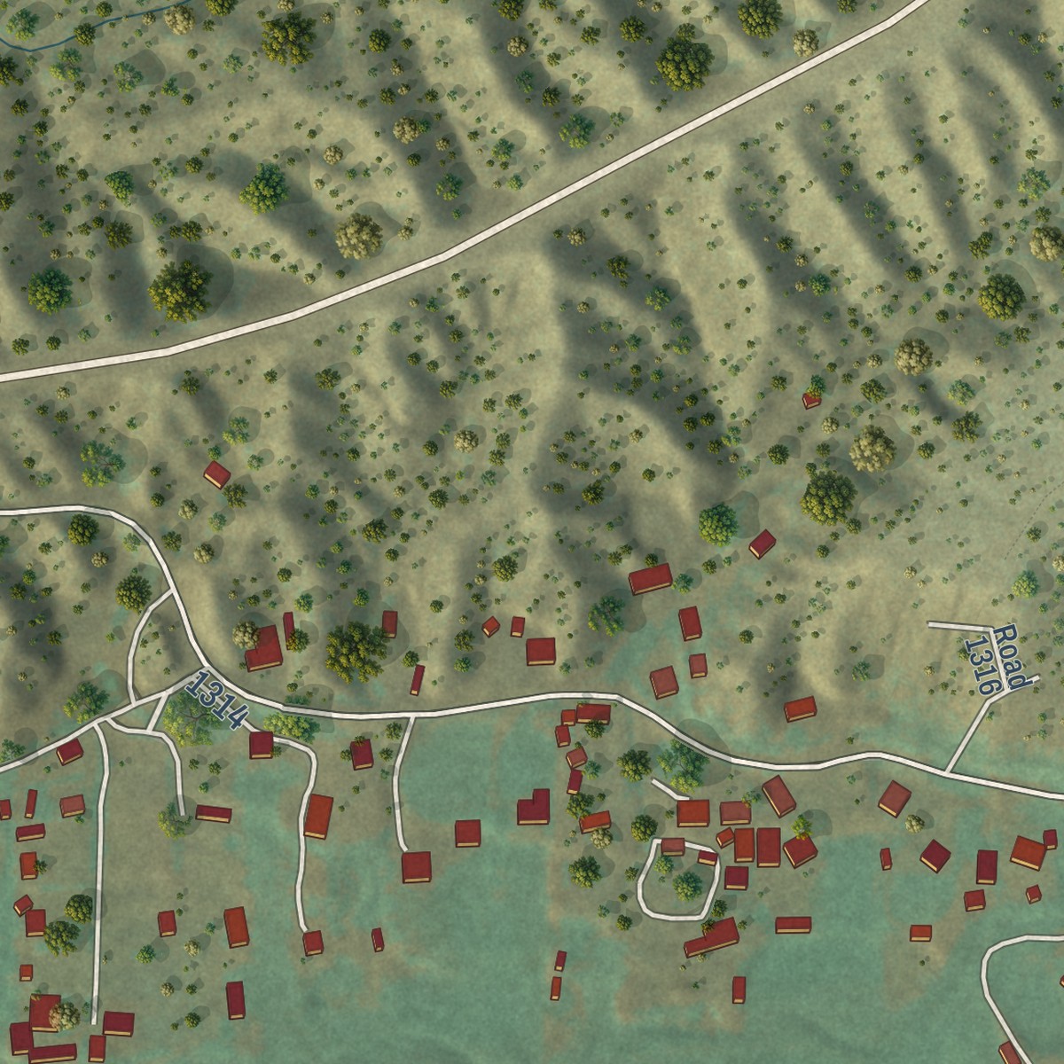 Second close-up of the map of Cordova, New Mexico print showing more streets and buildings