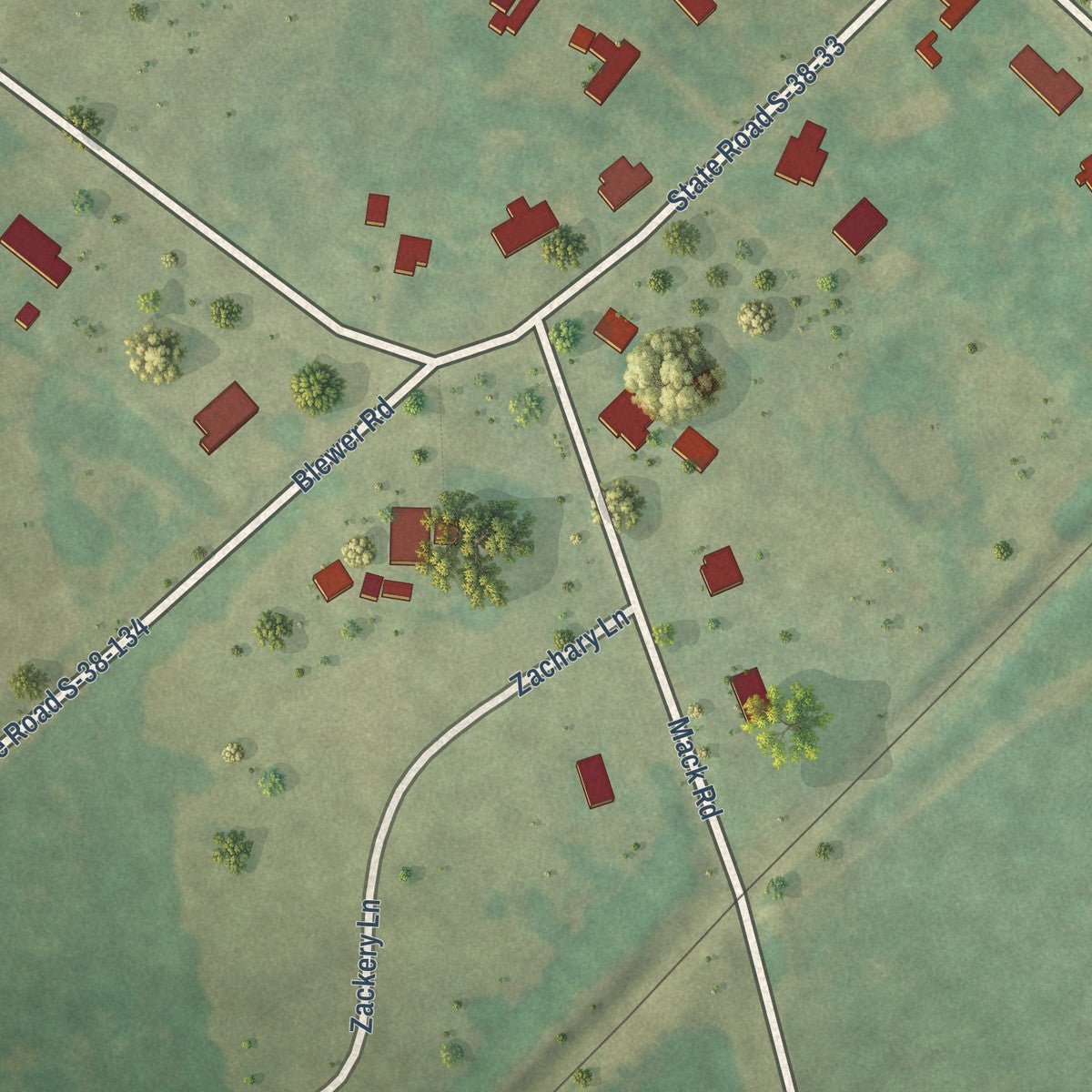 Second close-up of the map of Cordova, South Carolina print showing more streets and buildings