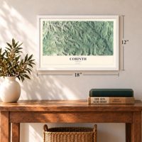 Corinth, Vermont map, 12 x 18 inch print in a white frame in an entryway