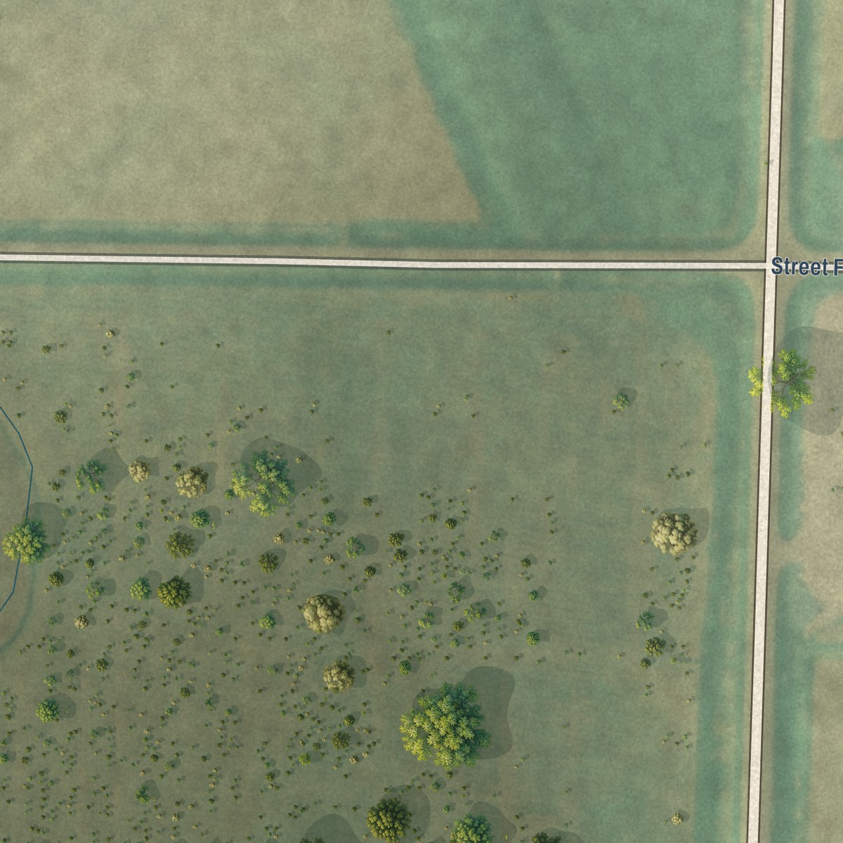 Second close-up of the map of Corley, Iowa print showing more streets and buildings
