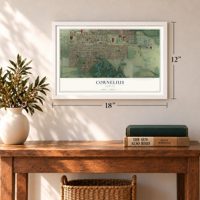 Cornelius, Oregon map, 12 x 18 inch print in a white frame in an entryway