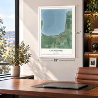 Cornucopia, Wisconsin map, 18 x 24 inch print in a white frame in a home office