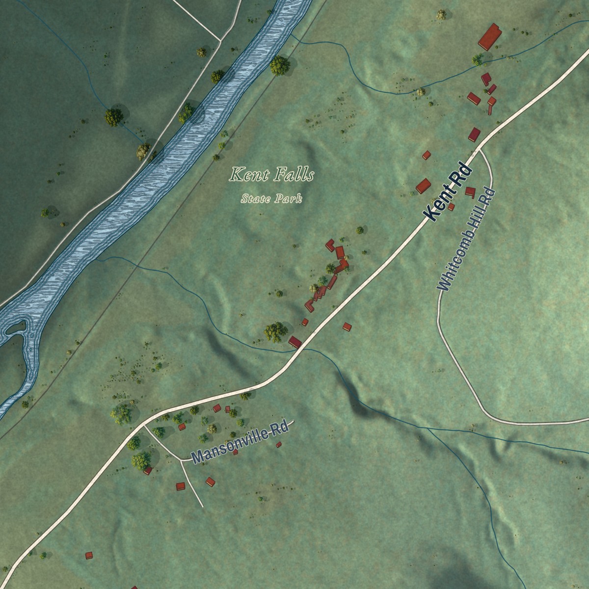 Second close-up of the map of Cornwall Bridge, Connecticut print showing more streets and buildings