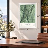 Cornwall, Connecticut map, 18 x 24 inch print in a white frame in a home office