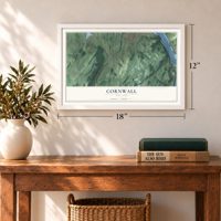 Cornwall, New York map, 12 x 18 inch print in a white frame in an entryway