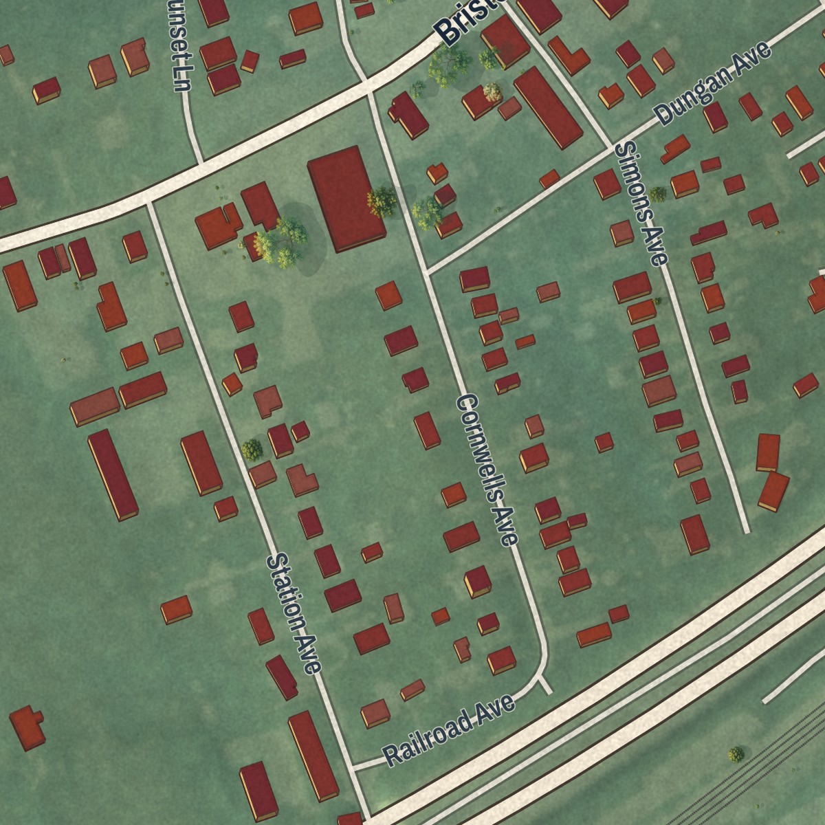 Second close-up of the map of Cornwells Heights, Pennsylvania print showing more streets and buildings