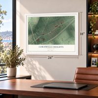 Cornwells Heights, Pennsylvania map, 18 x 24 inch print in a white frame in a home office