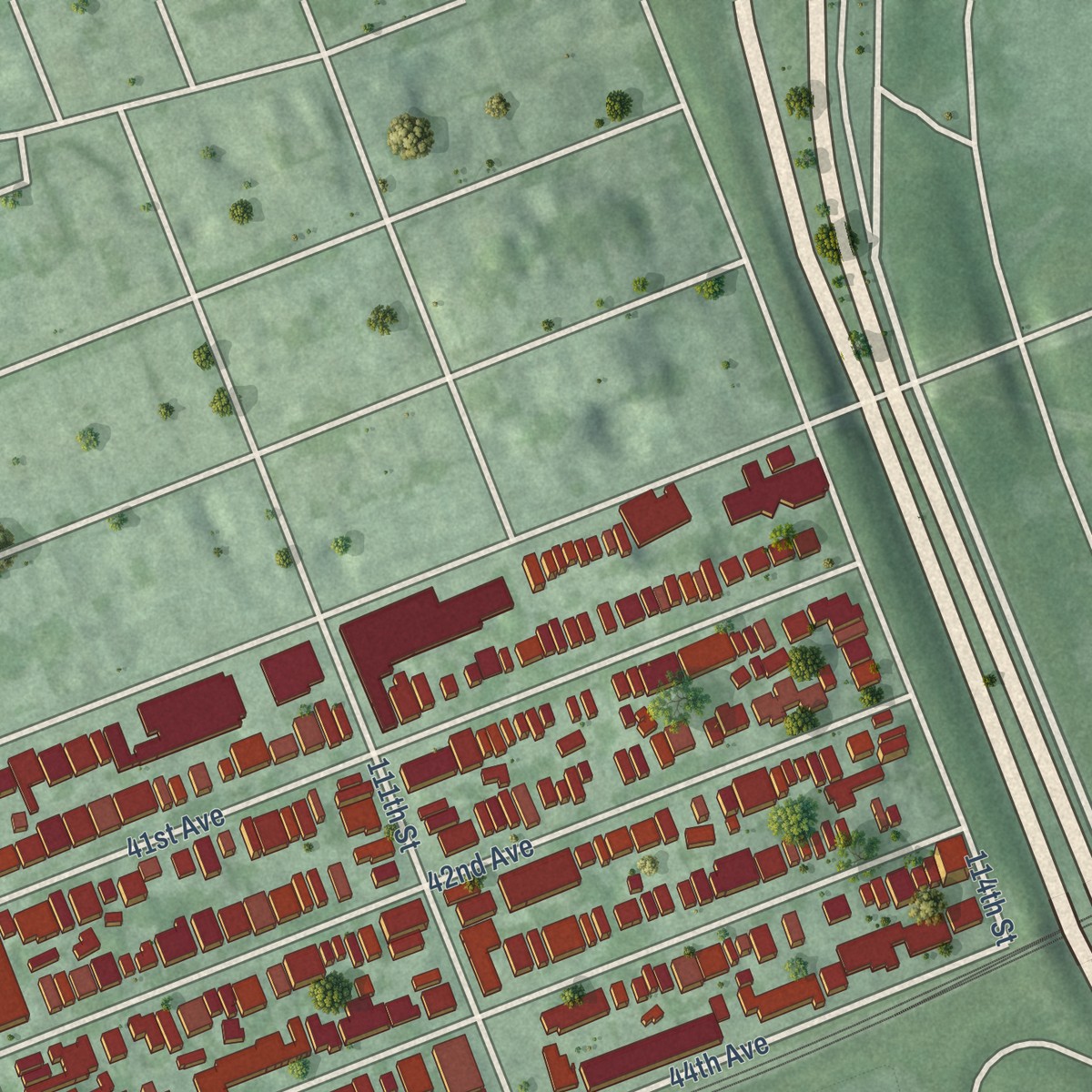 Second close-up of the map of Corona, New York print showing more streets and buildings