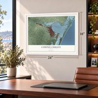 Corpus Christi, Texas map, 18 x 24 inch print in a white frame in a home office
