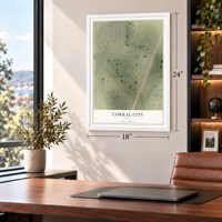 Corral City, Texas map, 18 x 24 inch print in a white frame in a home office