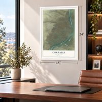 Corrales, New Mexico map, 18 x 24 inch print in a white frame in a home office