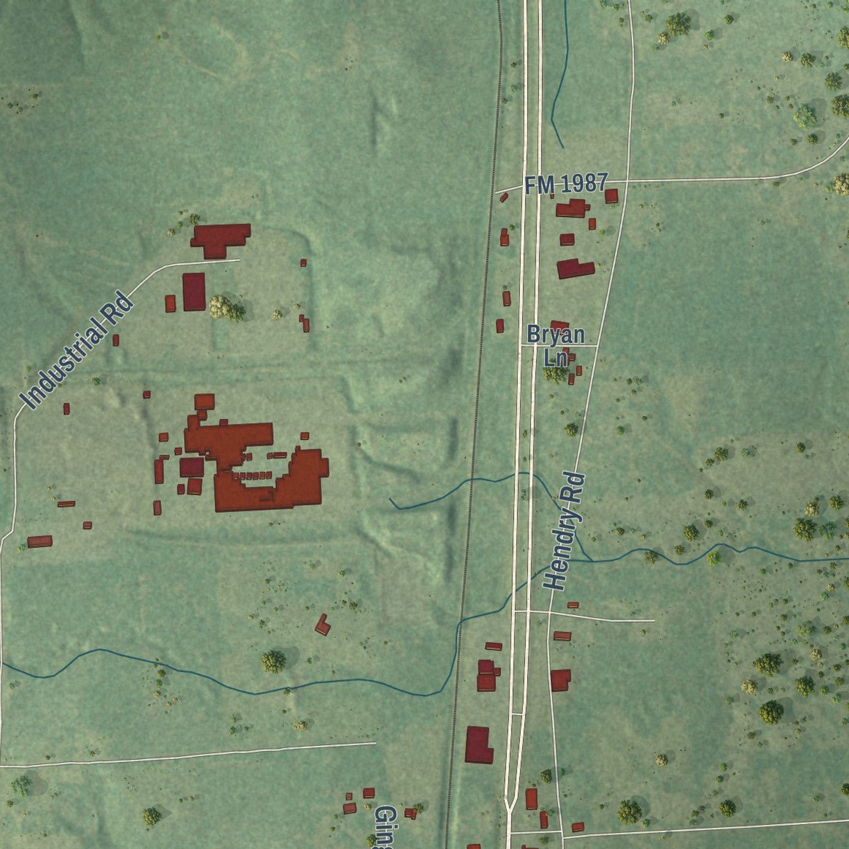 Second close-up of the map of Corrigan, Texas print showing more streets and buildings