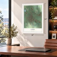 Corry, Pennsylvania map, 18 x 24 inch print in a white frame in a home office