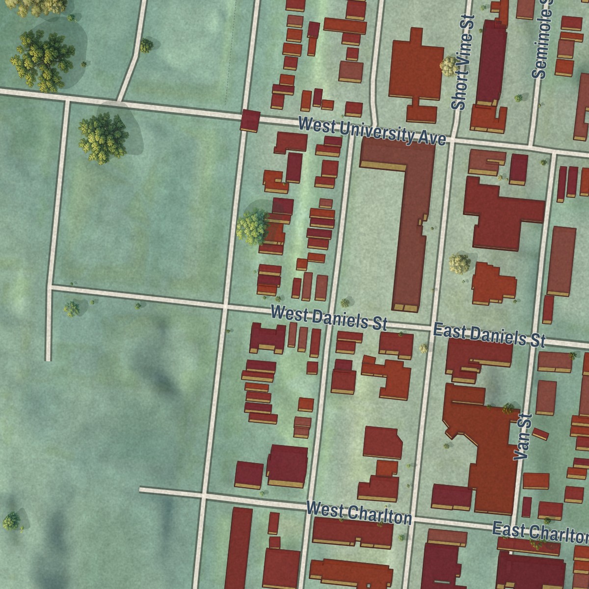 Second close-up of the map of Corryville, Ohio print showing more streets and buildings