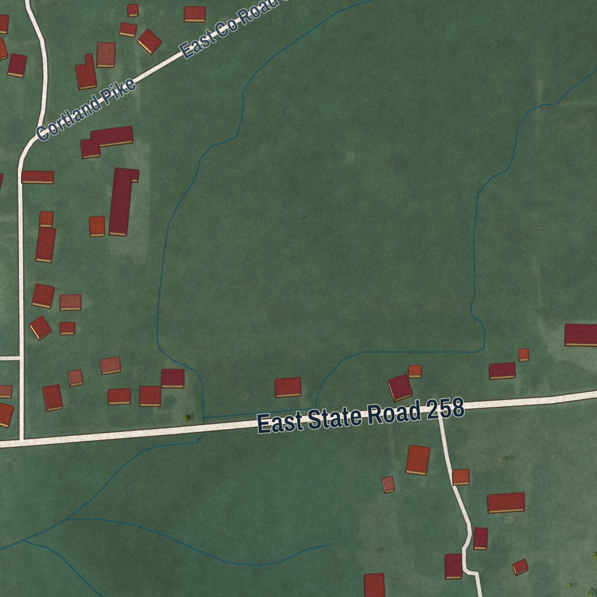 Second close-up of the map of Cortland, Indiana print showing more streets and buildings