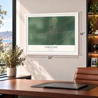 Cortland, Indiana map, 18 x 24 inch print in a white frame in a home office