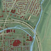 Second close-up of the map of Cortland, New York print showing more streets and buildings
