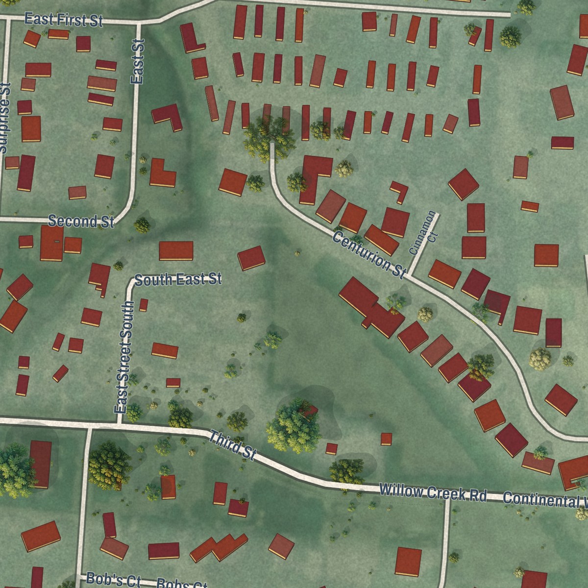 Second close-up of the map of Corvallis, Montana print showing more streets and buildings