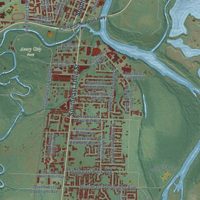 Second close-up of the map of Corvallis, Oregon print showing more streets and buildings