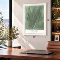 Cos Cob, Connecticut map, 18 x 24 inch print in a white frame in a home office