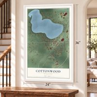 Cottonwood, Minnesota map, 24 x 36 inch print in a white frame by a staircase