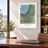 Coulee City, Washington map, 18 x 24 inch print in a white frame in a home office