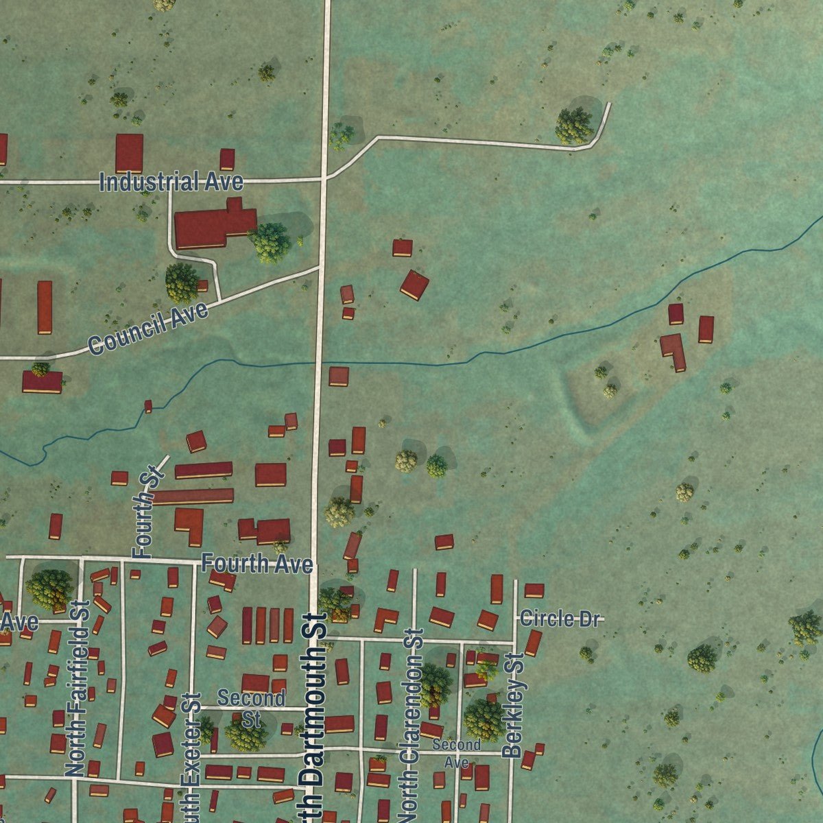 Second close-up of the map of Council, Idaho print showing more streets and buildings