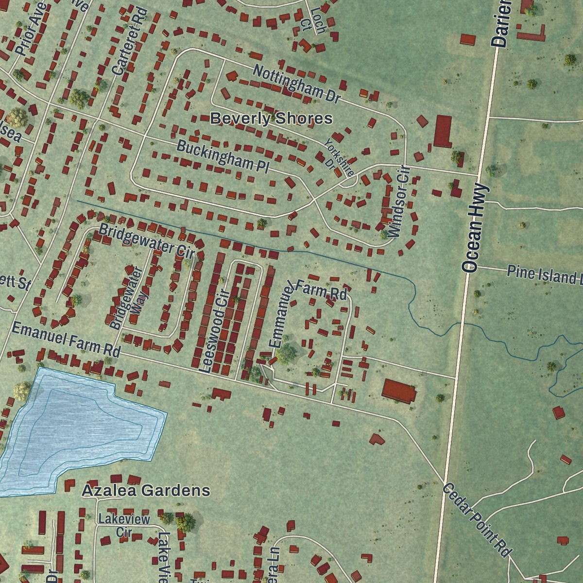 Second close-up of the map of Country Club Estates, Georgia print showing more streets and buildings