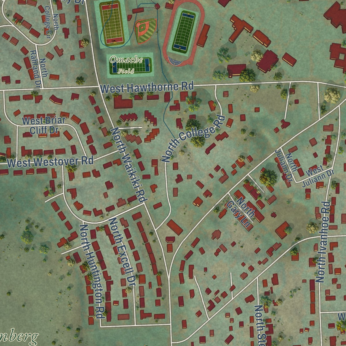 Second close-up of the map of Country Homes, Washington print showing more streets and buildings