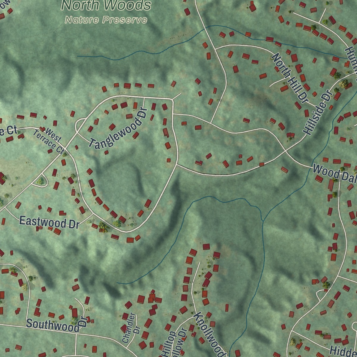 Second close-up of the map of Country Knolls, New York print showing more streets and buildings