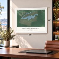 Country Lake Estates, New Jersey map, 18 x 24 inch print in a white frame in a home office